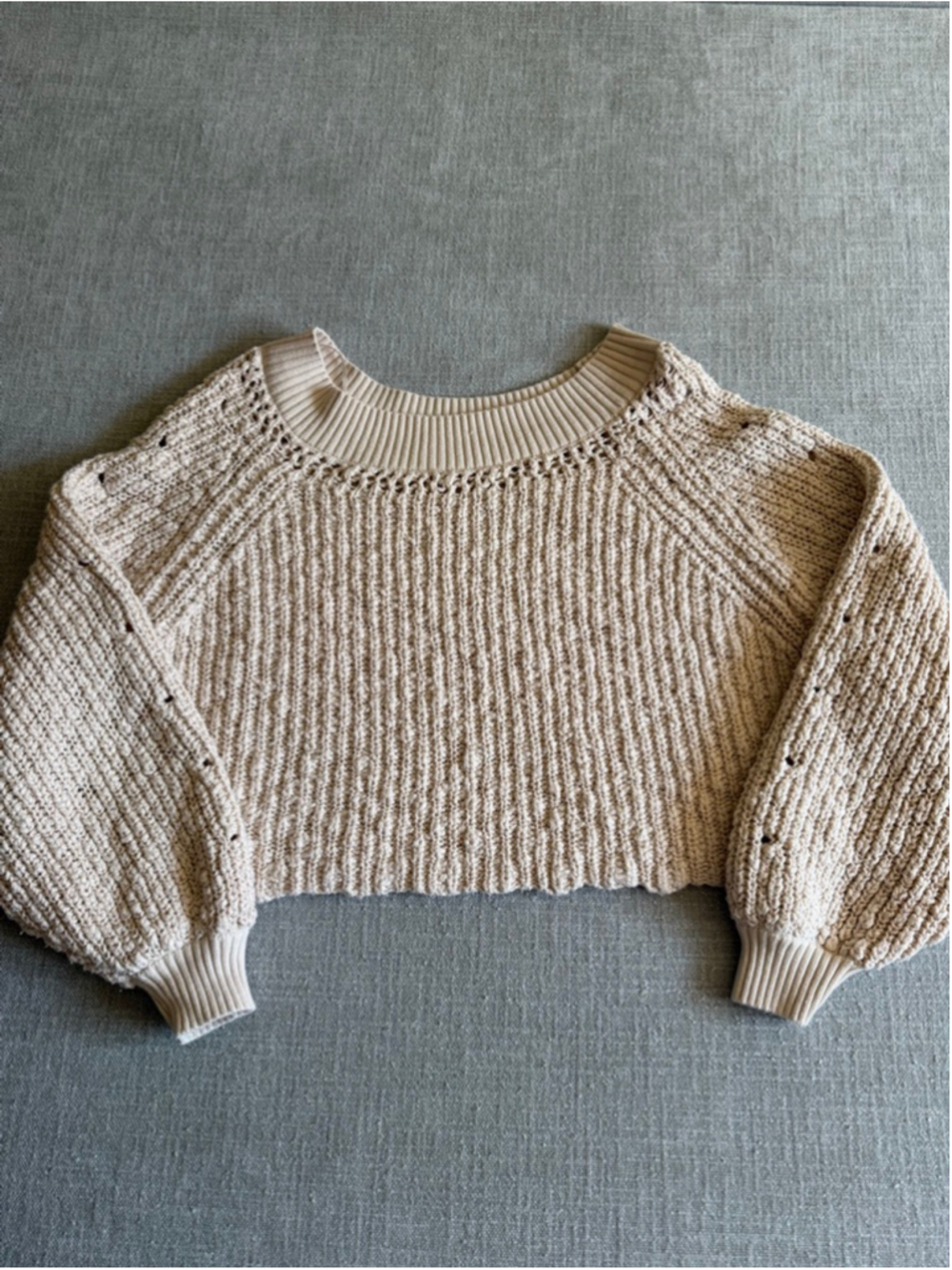 Free People Pandora Boatneck Sweater ivory chunky knit cropped women’s medium - Picture 2 of 10